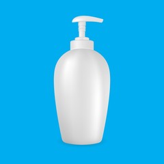 Realistic template of white plastic bottle for liquid soap. Isolated vector mockup.