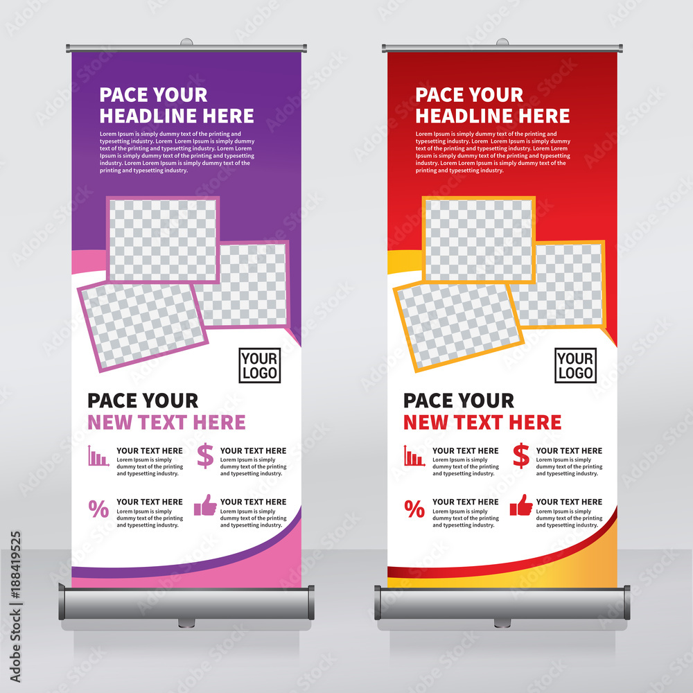Wall mural roll up banner design template, vertical, abstract background, pull up design, modern x-banner, rect