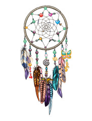 Ornate romantic dream catcher. Design elements for Valentines day. Vector illustration.