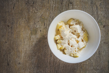 dough with apples - the process of making a beautiful cake with icing - homemade pastries (Easter treat)