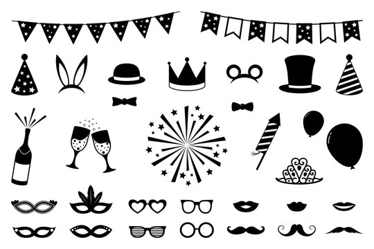 Set of funny costume icons. Vector.