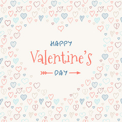 Cute postcard with hand drawn hearts for Valentine's Day. Vector.
