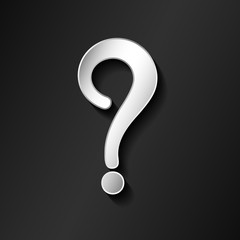 Silver question mark isolated on black background. Vector.