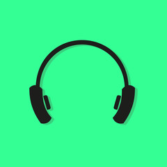 Headphone icon vector, listening to music, green background