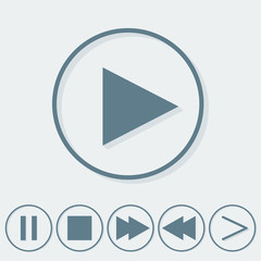 Media player icon set. Vector flat style blue cartoon illustration isolated on white background
