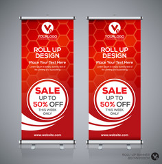 Roll up banner design template, vertical, abstract background, pull up design, modern x-banner, rectangle size. 