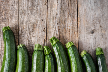 Fresh zucchini or green courgette, farm fresh produce, summer squash, overhead