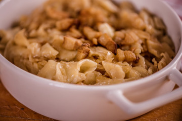 square pasta shape dish with cabbage and bacon traditional in central eastern europe 