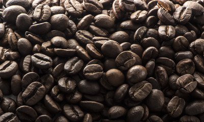 Texture of mouth-watering coffee seeds with high contrast