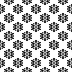 Black floral seamless pattern on white background