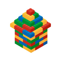 House of multicolored building blocks in isometric style