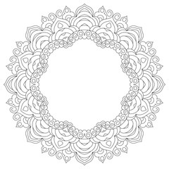 Victorian round frame, border mandala. Decorative vintage Indian vector pattern isolated on white. Hand drawn abstract background. Wedding invitation, greeting card, scrapbook, holidays. Ornamental