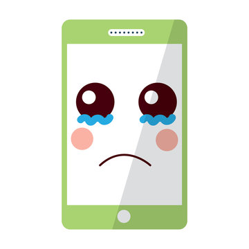 sad cellphone kawaii icon image vector illustration design 