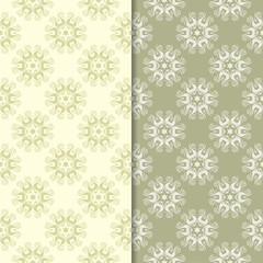 Olive green floral backgrounds. Set of seamless patterns