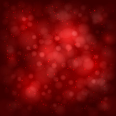 Red bokeh effect abstract background. Blurred backdrop. Festive defocused lights. Easy to edit design template.