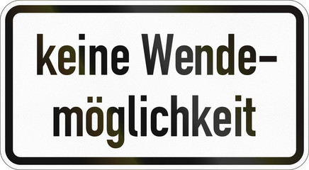 German supplementary road sign - No turning possible