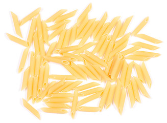 Macaroni pile of feathers on a white background