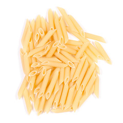 Macaroni pile of feathers on a white background