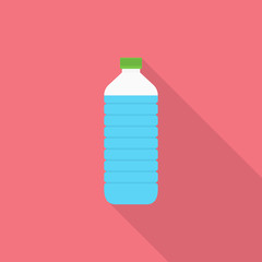 Fototapeta premium Bottle of water icon with long shadow on pink background, flat design style