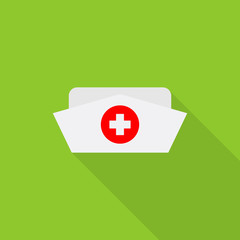 Nurse hat icon with long shadow on green background, flat design style