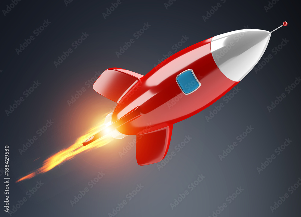 Poster Isolated modern digital rocket 3D rendering