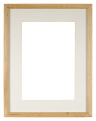 Empty picture frame of light oak wood with a mount