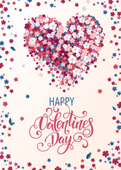 Beautiful floral heart with lettering. Valentine card. Vector illustration EPS10.