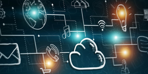 Obraz premium Hand drawn cloud mulitmedia sketch