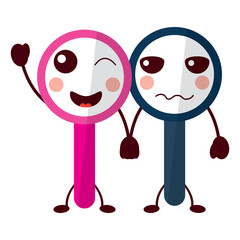funny two magnifying glass cartoon kawaii vector illustration