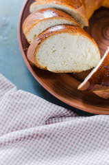Wicker homemade bread. Sweet wheat sliced bun.