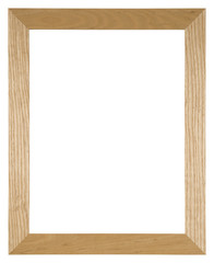 Empty picture frame isolated on white in light oak wood