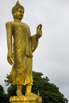 Gold Big Buddha in mountain temple is highest point of Koh Sumui, Thailand