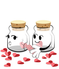 Happy valentine day, Cartoon bottle keeping heart.