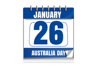 Australia day calendar. 26 January. National Day of Australia. Holiday date in calendar. Vector illustration
