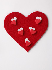 Red felt heart  decoration with copy space