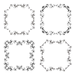 Vector set of four calligraphic decorative black frames isolated on a white background.