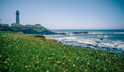 Pigeon Point Lighthouse and landscapes on pacific coast