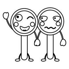 funny two magnifying glass cartoon kawaii vector illustration outline design