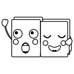 two happy folder file cartoon kawaii icon vector illustration outline design