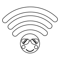 cartoon wifi internet signal kawaii character vector illustration outline design