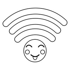 cartoon wifi internet signal kawaii character vector illustration outline design
