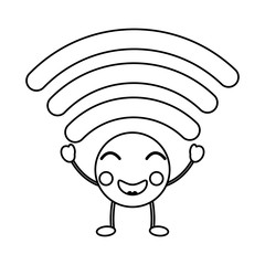 cartoon wifi internet signal kawaii character vector illustration outline design