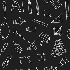 Hand drawn doodle design tools seamless pattern
