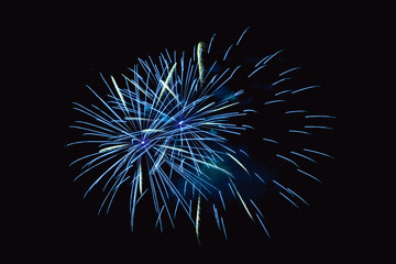 Fototapeta premium Colorful firework on the night sky. New Year celebration fireworks. Abstract firework isolated on black background with free space for text