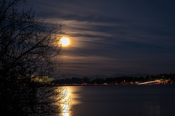 Full Moon - Wolf Moon - Bellevue Washington - Lake Washington in the foreground