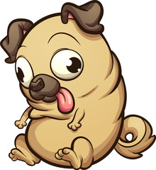 Fat pug dog looking down. Vector clip art illustration with simple gradients. All in a single layer. 