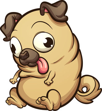 recommend clip art: Fat pug dog looking down. Vector clip art illustration with simple gradients. All in a single layer. 