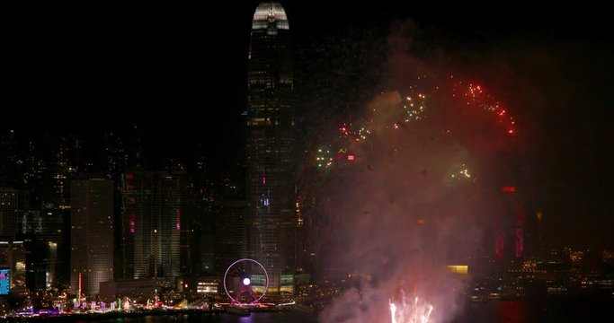 Fireworks & One International Finance Centre; Hong Kong Fireworks; Hong Kong, China