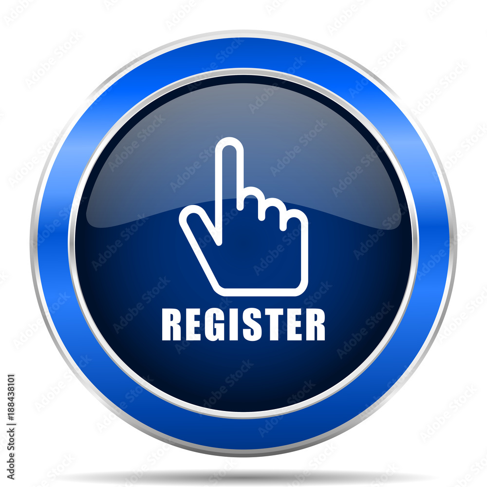 Aufkleber Register vector icon. Modern design blue silver metallic glossy web and mobile applications button in eps 10