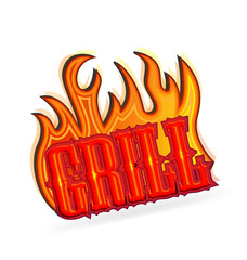 Grill text with flaming fires vector